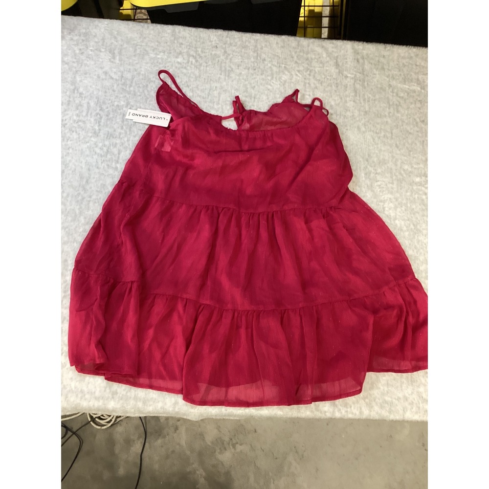 Lucky Brand Pink Tiered Sheer Swim Cover Up Dress Tassel Tie‎ Large 1076033 PNK